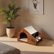 Traditional Chinese House-Shaped Oxford Cloth Solid Pine Wood Acrylic Ceramic Multi-Functional Dog Bed Cat Bed For Bedroom Cuvalon