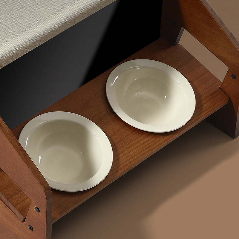 Traditional Chinese House-Shaped Oxford Cloth Solid Pine Wood Acrylic Ceramic Multi-Functional Dog Bed Cat Bed For Bedroom Cuvalon