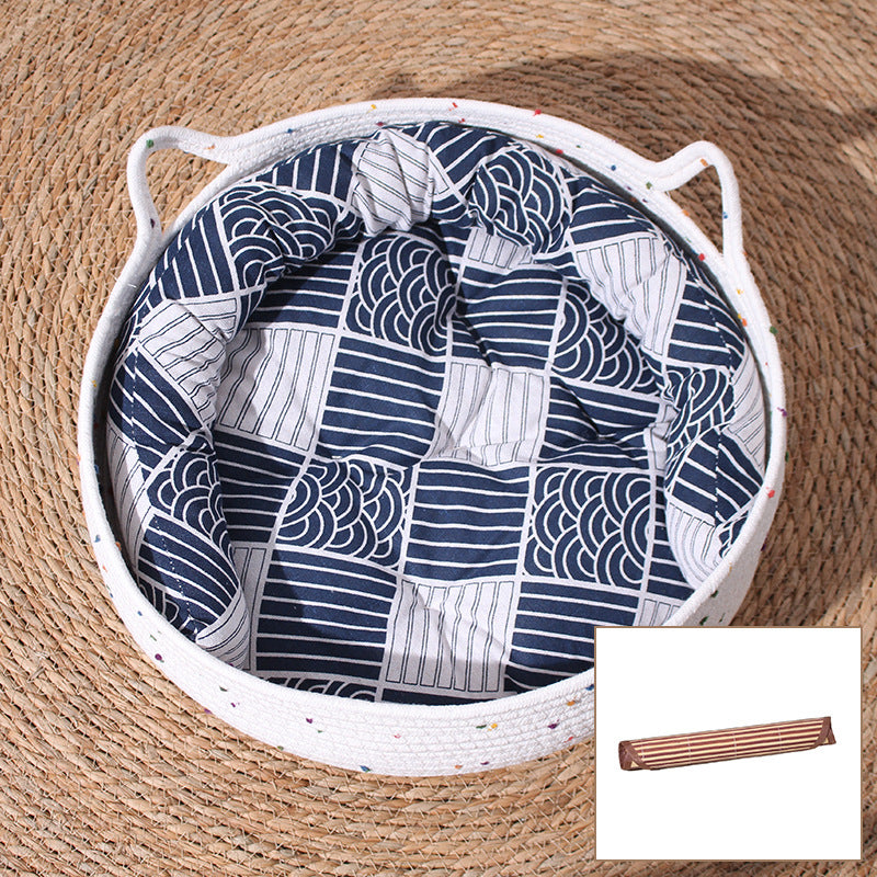 Contemporary Creative Cylindrical Cat Ear Design Cotton Rope Fabric Bamboo Cat Bed Toy Ball For Bedroom Cuvalon