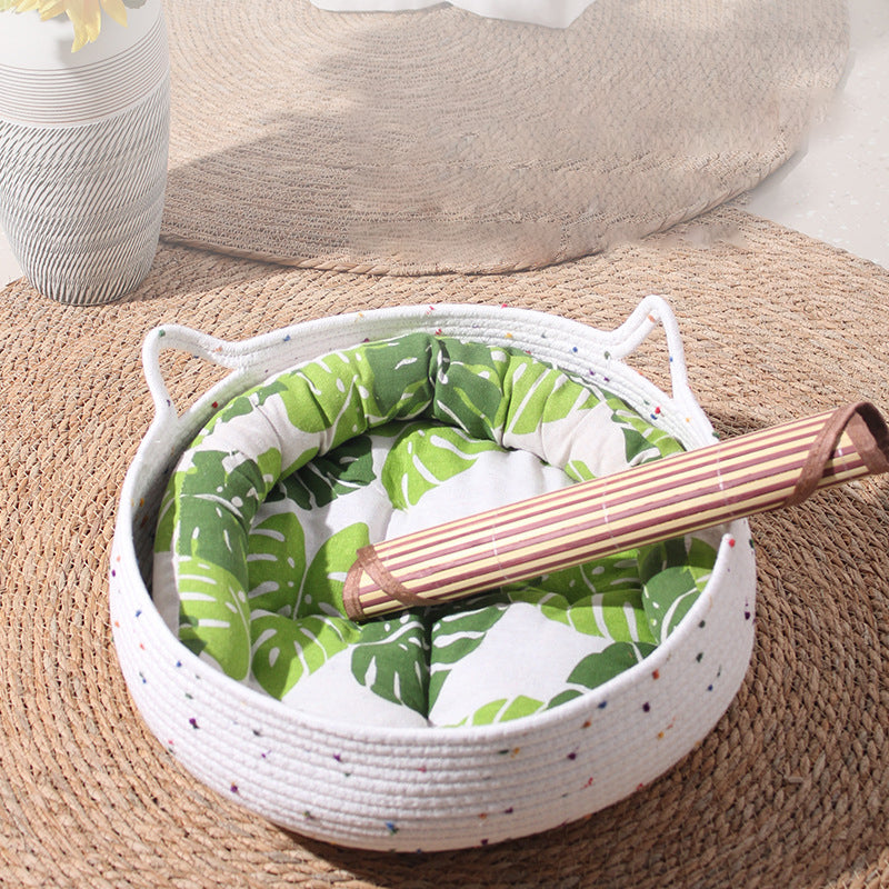 Contemporary Creative Cylindrical Cat Ear Design Cotton Rope Fabric Bamboo Cat Bed Toy Ball For Bedroom Cuvalon