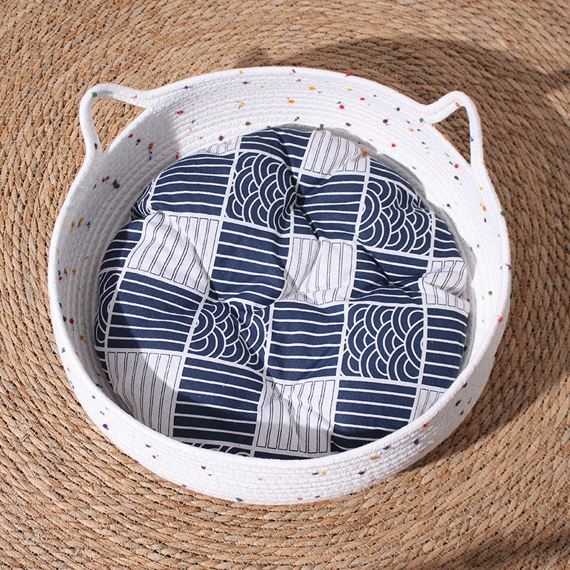 Contemporary Creative Cylindrical Cat Ear Design Cotton Rope Fabric Bamboo Cat Bed Toy Ball For Bedroom Cuvalon