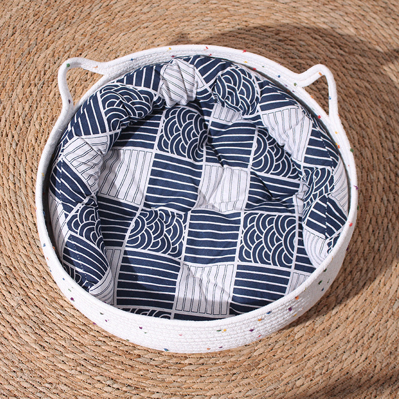 Contemporary Creative Cylindrical Cat Ear Design Cotton Rope Fabric Bamboo Cat Bed Toy Ball For Bedroom Cuvalon