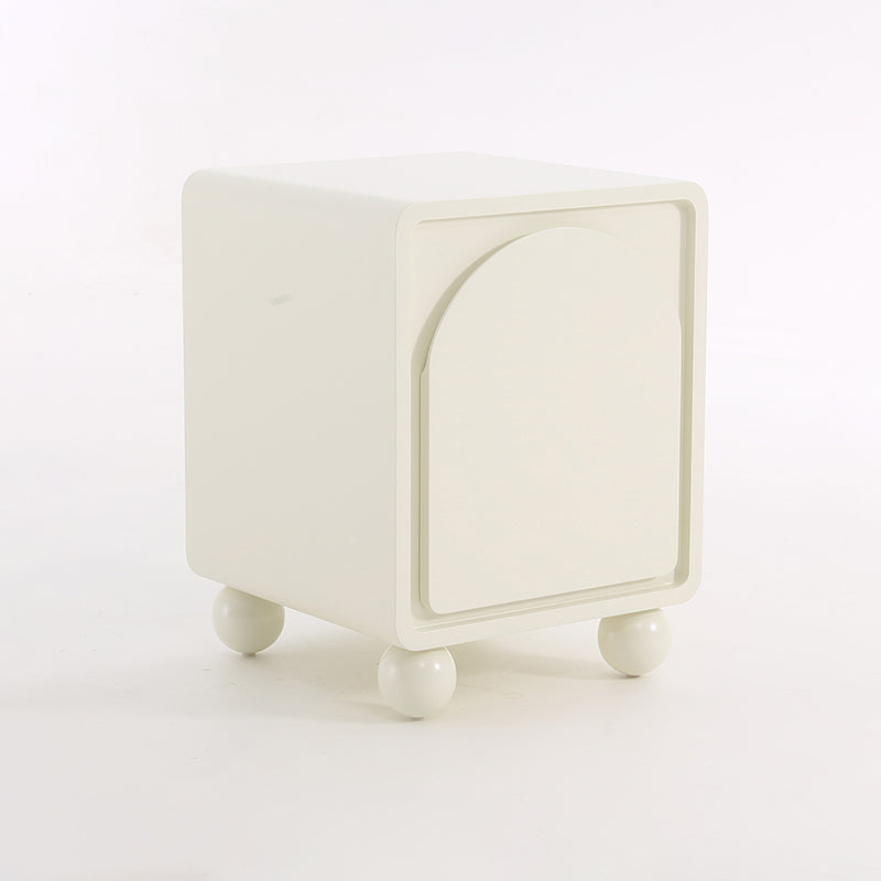 Contemporary Scandinavian Square Cream 1-Cabinet Accent Nightstand - Sculpted Arch Door & Ball Legs Bedside Table For Bedroom Cuvalon