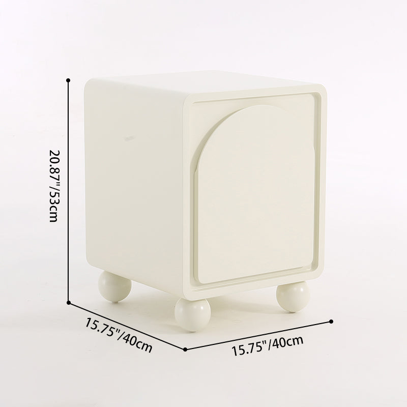 Contemporary Scandinavian Square Cream 1-Cabinet Accent Nightstand - Sculpted Arch Door & Ball Legs Bedside Table For Bedroom Cuvalon