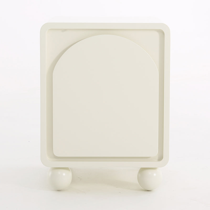 Contemporary Scandinavian Square Cream 1-Cabinet Accent Nightstand - Sculpted Arch Door & Ball Legs Bedside Table For Bedroom Cuvalon