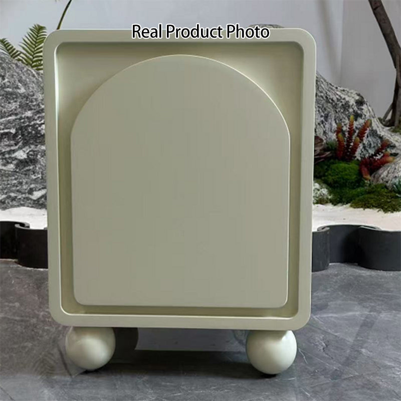 Contemporary Scandinavian Square Cream 1-Cabinet Accent Nightstand - Sculpted Arch Door & Ball Legs Bedside Table For Bedroom Cuvalon