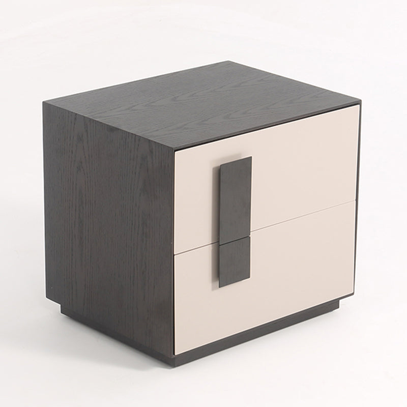 Modern Mid-Century Black & Walnut 2-Drawer Storage Nightstand - Color Blocking Frame Bedside Table For Bedroom Cuvalon