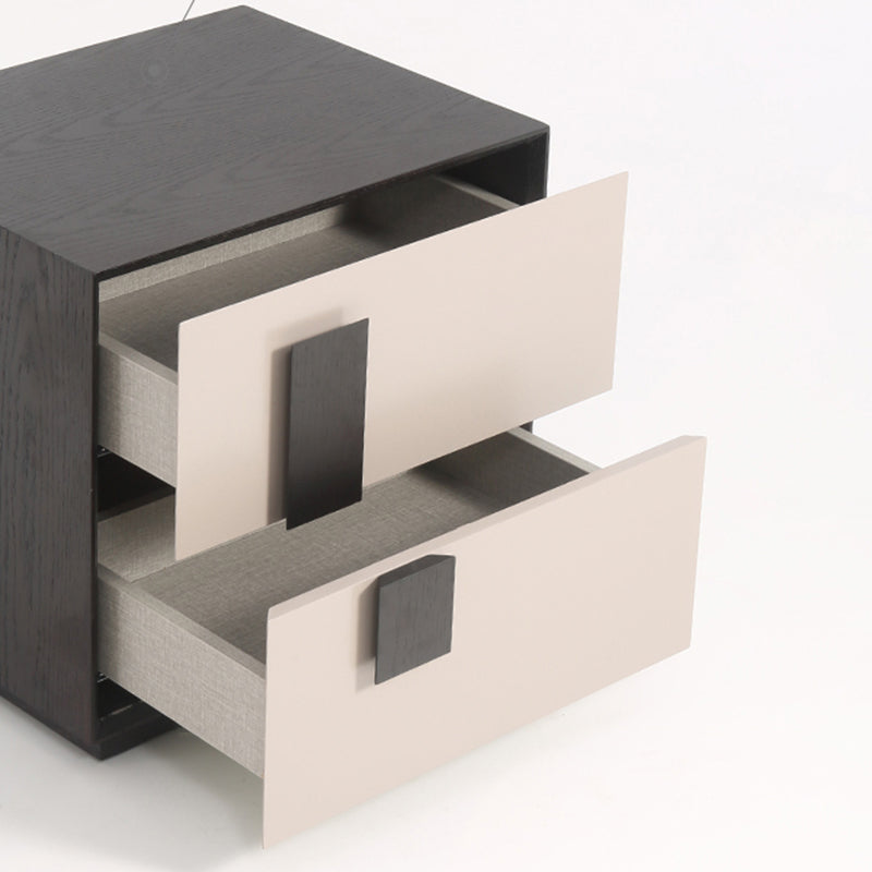 Modern Mid-Century Black & Walnut 2-Drawer Storage Nightstand - Color Blocking Frame Bedside Table For Bedroom Cuvalon
