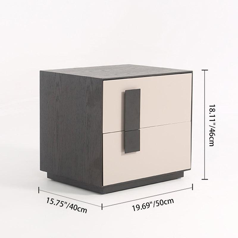 Modern Mid-Century Black & Walnut 2-Drawer Storage Nightstand - Color Blocking Frame Bedside Table For Bedroom Cuvalon