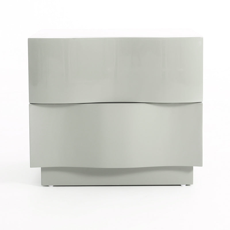 Contemporary Scandinavian Greige 2-Drawer Storage Nightstand - 3D Wave Pattern Drawers Bedside Table For Bedroom Cuvalon