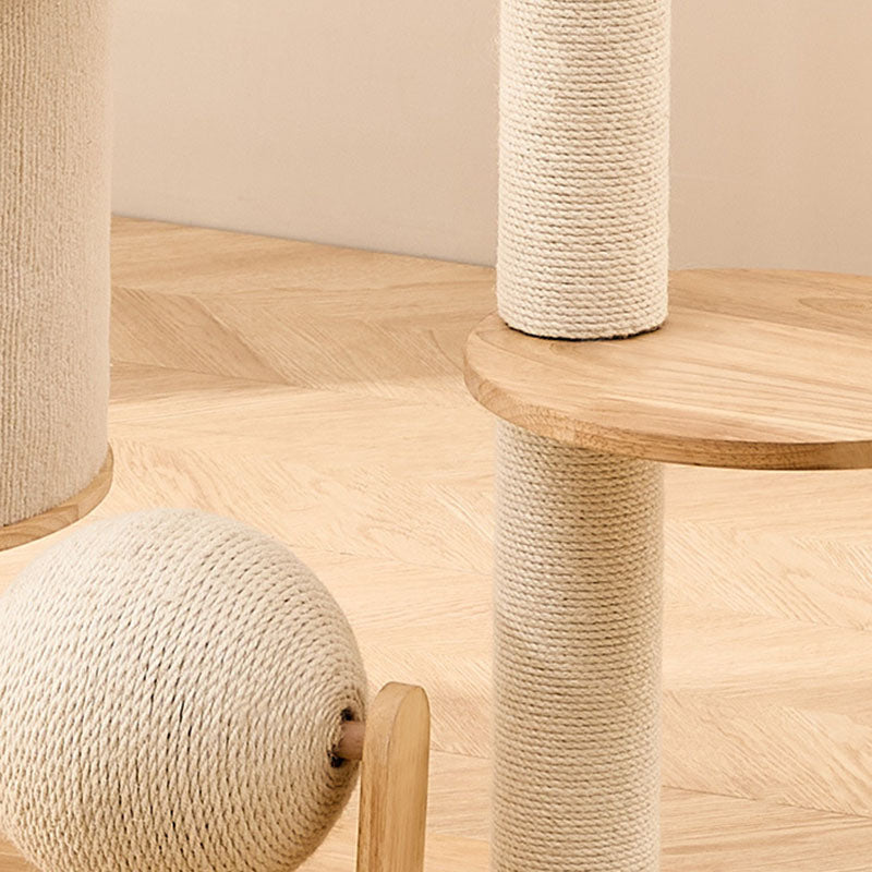 Contemporary Scandinavian Round Sisal Multi-Layer Solid Wood Panel Acrylic Cat Tree For Living Room Cuvalon
