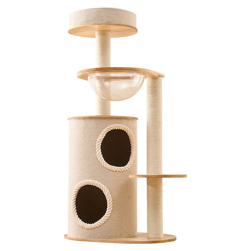 Contemporary Scandinavian Round Sisal Multi-Layer Solid Wood Panel Acrylic Cat Tree For Living Room Cuvalon