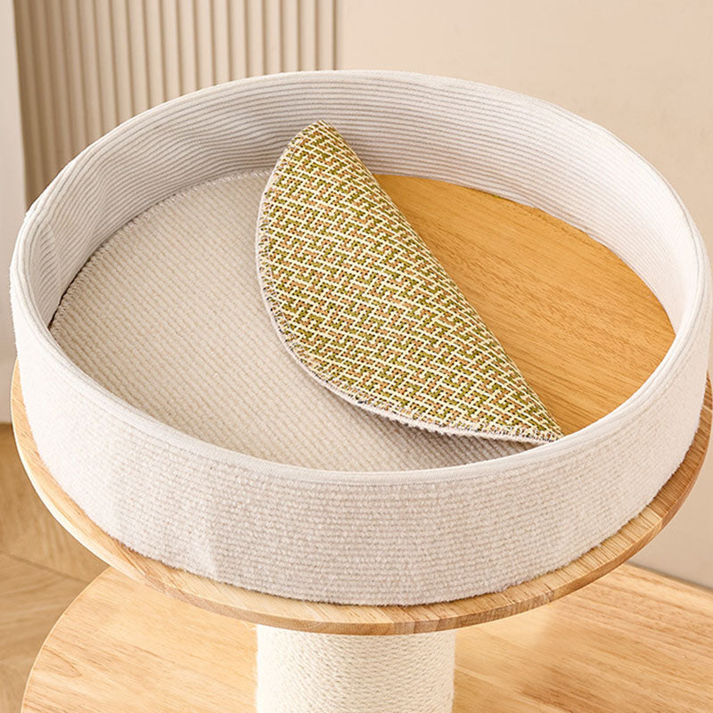 Contemporary Scandinavian Round Sisal Multi-Layer Solid Wood Panel Acrylic Cat Tree For Living Room Cuvalon
