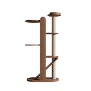 Contemporary Creative Round Rubberwood Solid Wood Acrylic Sisal Cat Tree 4-Tier For Living Room Cuvalon