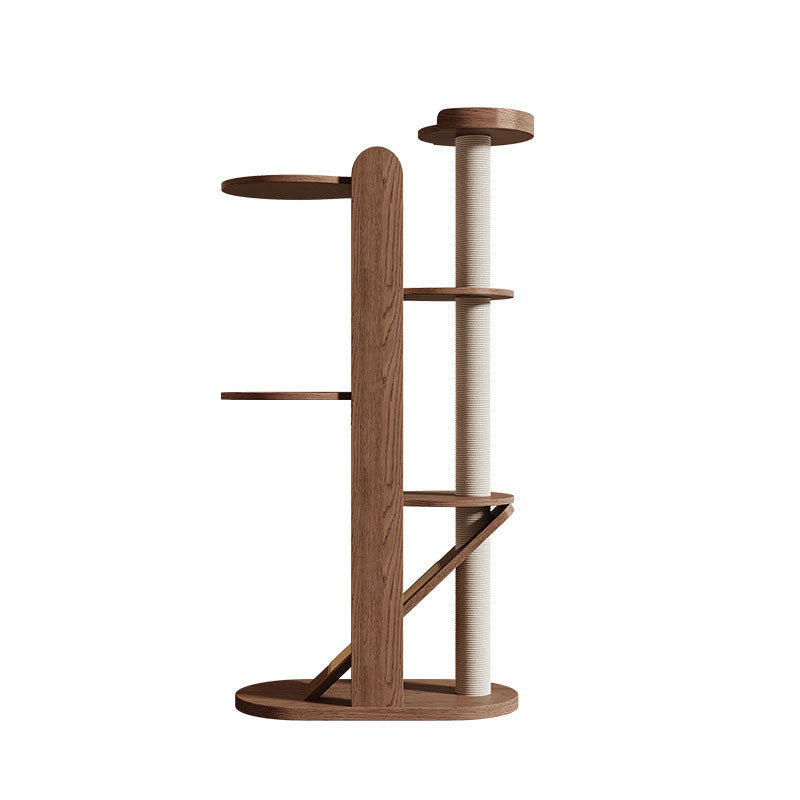Contemporary Creative Round Rubberwood Solid Wood Acrylic Sisal Cat Tree 4-Tier For Living Room Cuvalon