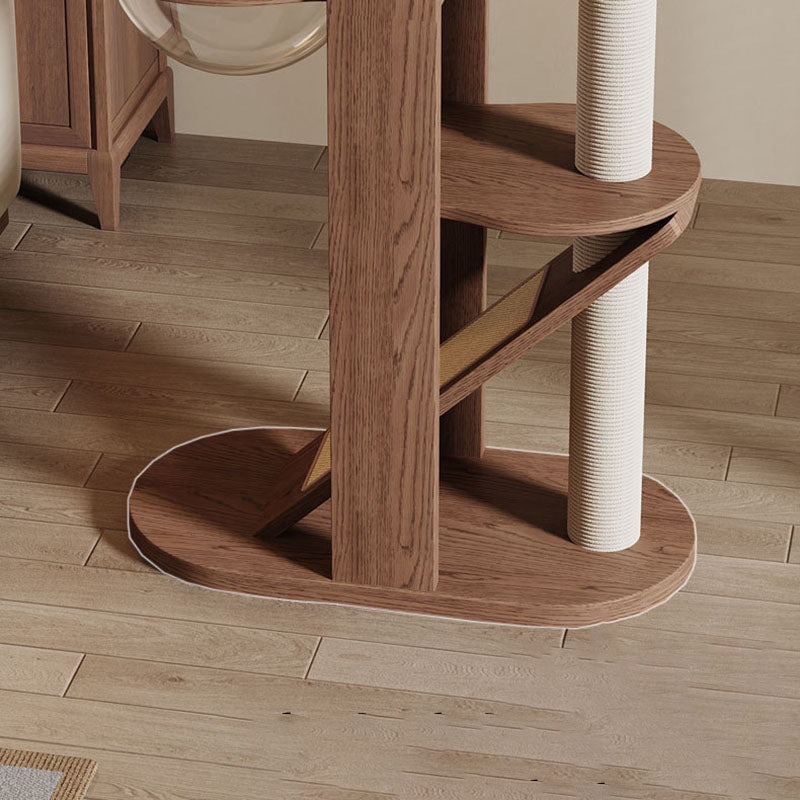 Contemporary Creative Round Rubberwood Solid Wood Acrylic Sisal Cat Tree 4-Tier For Living Room Cuvalon