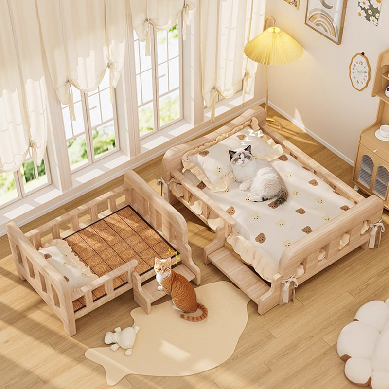 Contemporary Creative Rectangular Fabric Rattan Solid Pine Wood Pet Bed For Bedroom Cuvalon