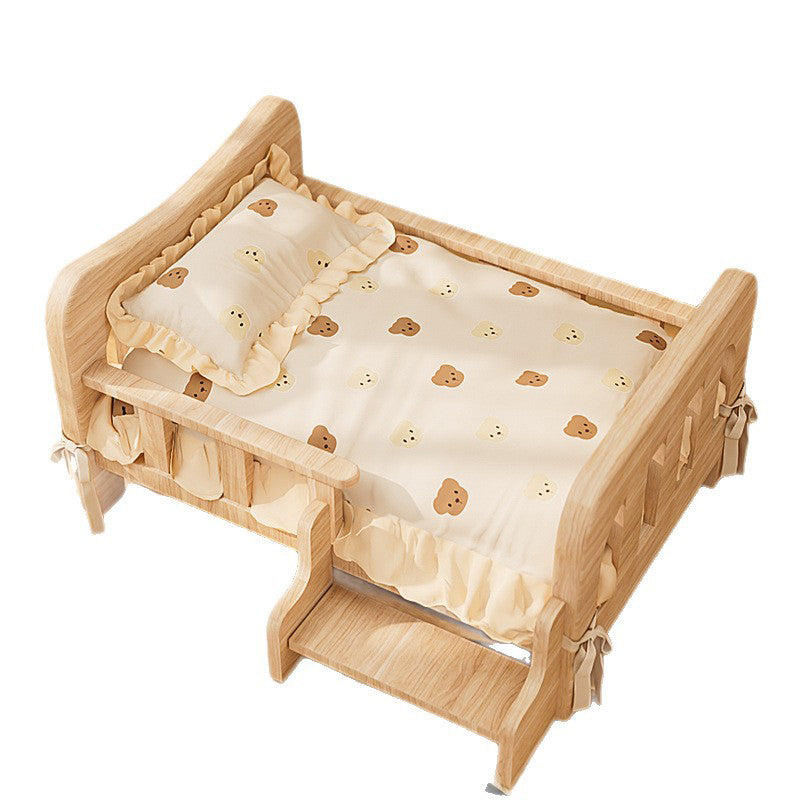 Contemporary Creative Rectangular Fabric Rattan Solid Pine Wood Pet Bed For Bedroom Cuvalon