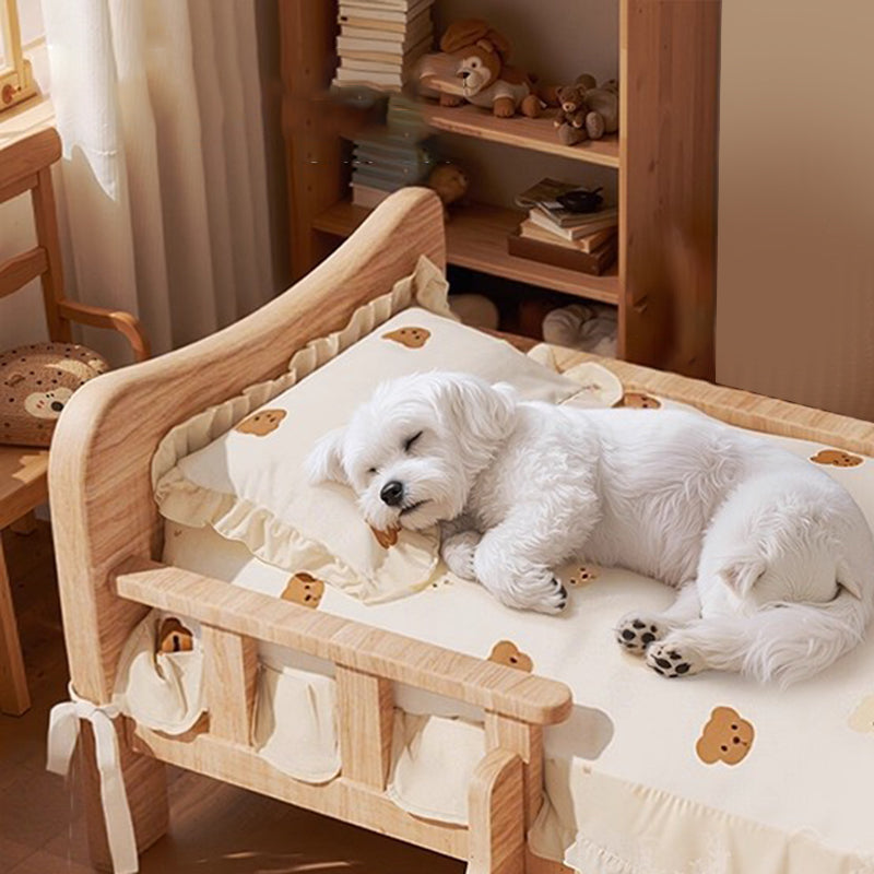 Contemporary Creative Rectangular Fabric Rattan Solid Pine Wood Pet Bed For Bedroom Cuvalon