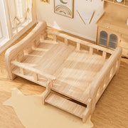 Contemporary Creative Rectangular Fabric Rattan Solid Pine Wood Pet Bed For Bedroom Cuvalon