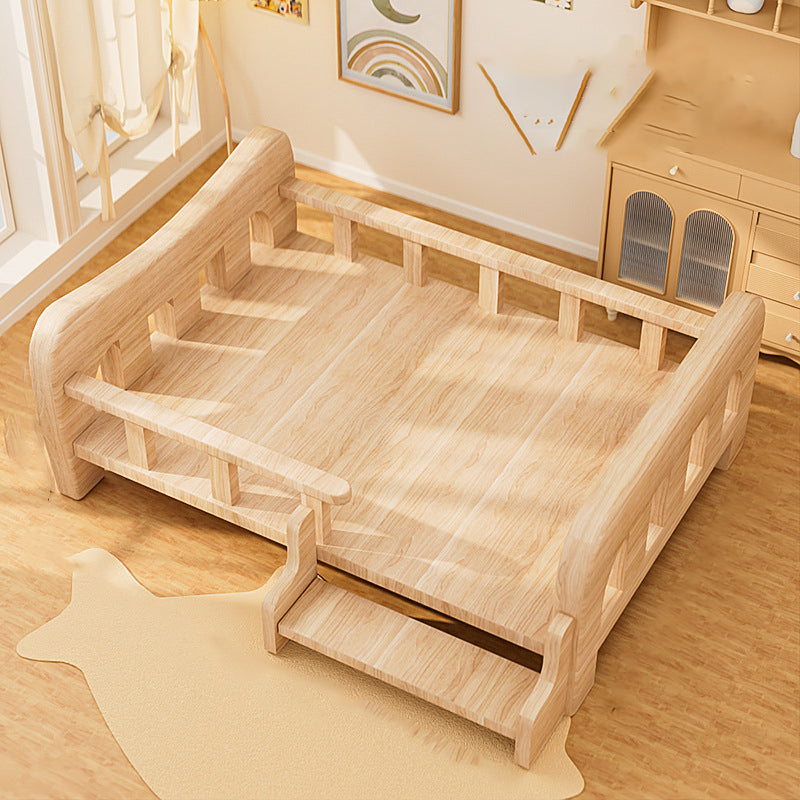 Contemporary Creative Rectangular Fabric Rattan Solid Pine Wood Pet Bed For Bedroom Cuvalon