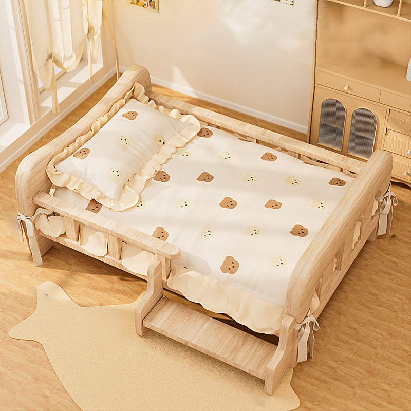 Contemporary Creative Rectangular Fabric Rattan Solid Pine Wood Pet Bed For Bedroom Cuvalon