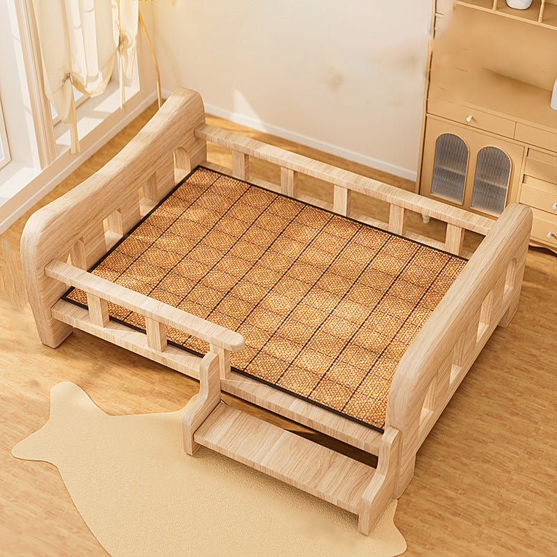 Contemporary Creative Rectangular Fabric Rattan Solid Pine Wood Pet Bed For Bedroom Cuvalon