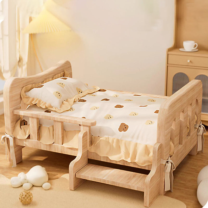 Contemporary Creative Rectangular Fabric Rattan Solid Pine Wood Pet Bed For Bedroom Cuvalon