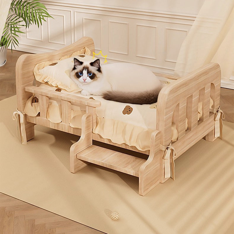 Contemporary Creative Rectangular Fabric Rattan Solid Pine Wood Pet Bed For Bedroom Cuvalon