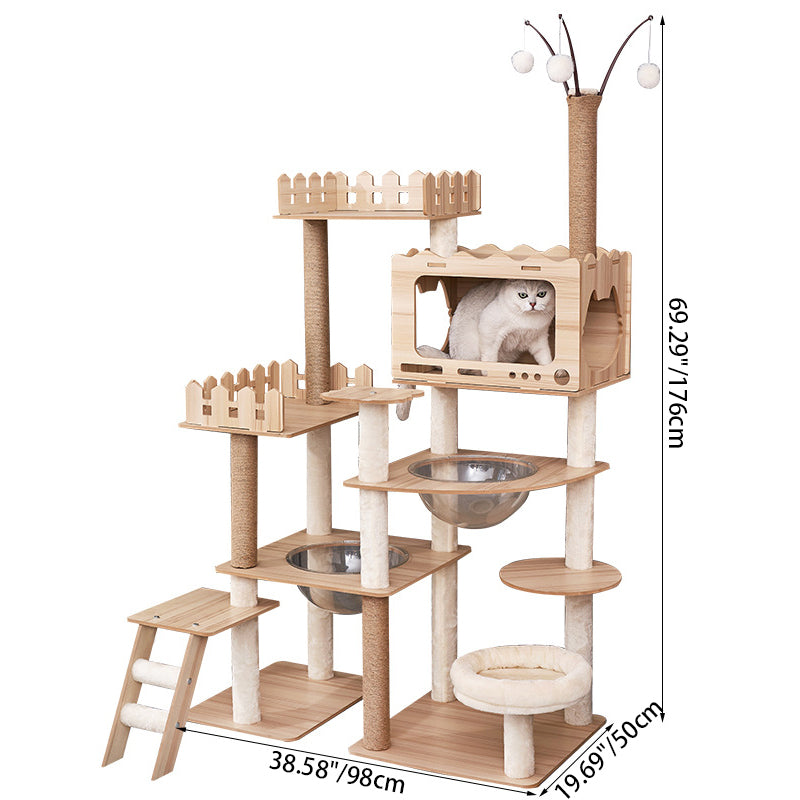 Contemporary Scandinavian Rectangular Medium-Density Fiberboard Acrylic Multi-Functional Cat Tree For Living Room Cuvalon