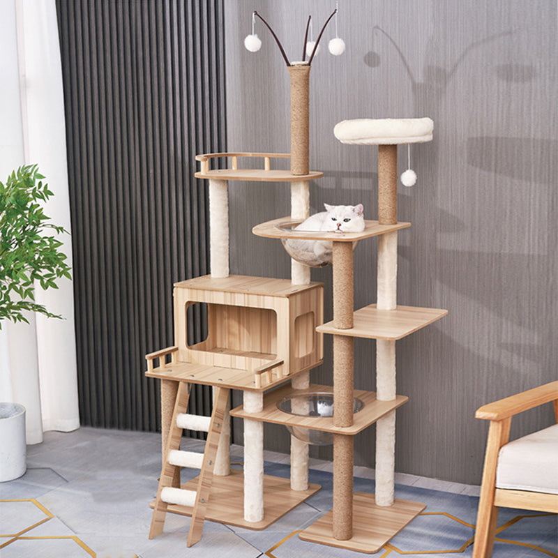 Contemporary Scandinavian Rectangular Medium-Density Fiberboard Acrylic Multi-Functional Cat Tree For Living Room Cuvalon