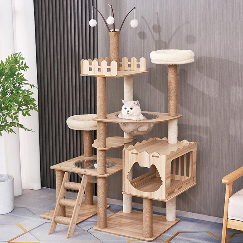 Contemporary Scandinavian Rectangular Medium-Density Fiberboard Acrylic Multi-Functional Cat Tree For Living Room Cuvalon