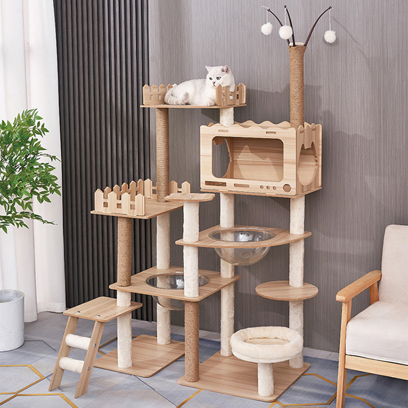 Contemporary Scandinavian Rectangular Medium-Density Fiberboard Acrylic Multi-Functional Cat Tree For Living Room Cuvalon