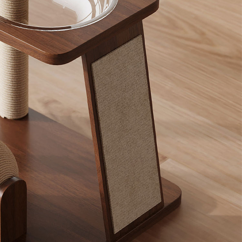 Contemporary Scandinavian Round Rubberwood Solid Wood Acrylic Multi-Functional Cat Tree For Living Room Cuvalon
