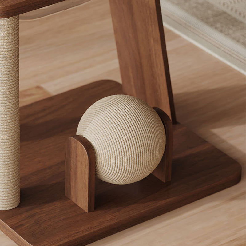 Contemporary Scandinavian Round Rubberwood Solid Wood Acrylic Multi-Functional Cat Tree For Living Room Cuvalon