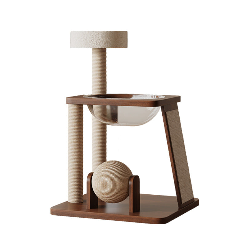 Contemporary Scandinavian Round Rubberwood Solid Wood Acrylic Multi-Functional Cat Tree For Living Room Cuvalon
