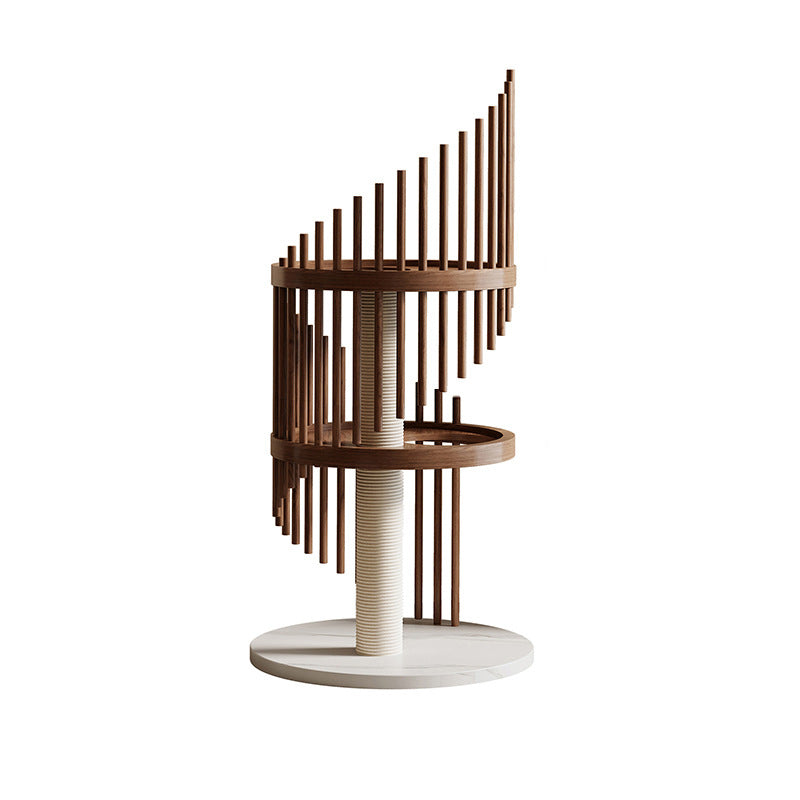 Modern Art Deco Round Rubberwood Pine Ash Stone Slab Spiral Cat Tree 3/4/5-Tier For Living Room Cuvalon