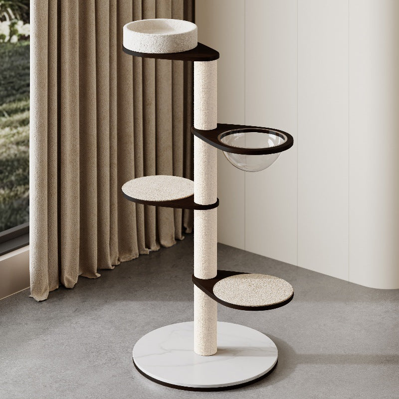 Contemporary Scandinavian Round Multi-Layer Solid Wood Panel Pine Stone Slab Multi-Functional Cat Tree For Living Room Cuvalon