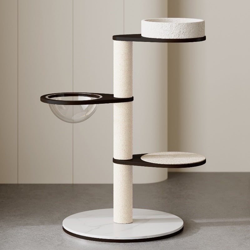 Contemporary Scandinavian Round Multi-Layer Solid Wood Panel Pine Stone Slab Multi-Functional Cat Tree For Living Room Cuvalon