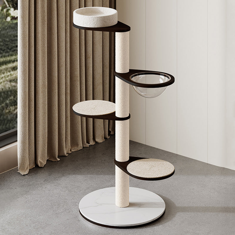 Contemporary Scandinavian Round Multi-Layer Solid Wood Panel Pine Stone Slab Multi-Functional Cat Tree For Living Room Cuvalon