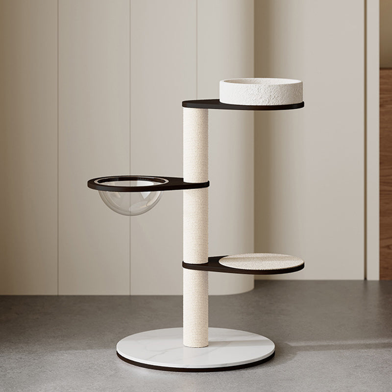 Contemporary Scandinavian Round Multi-Layer Solid Wood Panel Pine Stone Slab Multi-Functional Cat Tree For Living Room Cuvalon