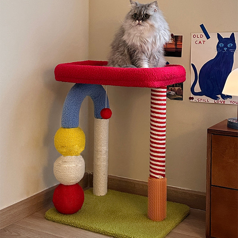 Contemporary Creative Square Medium-Density Fiberboard Velvet Fabric Sisal Multi-Functional Colorful Cat Tree For Living Room Cuvalon