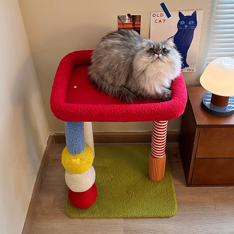 Contemporary Creative Square Medium-Density Fiberboard Velvet Fabric Sisal Multi-Functional Colorful Cat Tree For Living Room Cuvalon