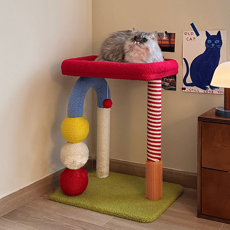 Contemporary Creative Square Medium-Density Fiberboard Velvet Fabric Sisal Multi-Functional Colorful Cat Tree For Living Room Cuvalon