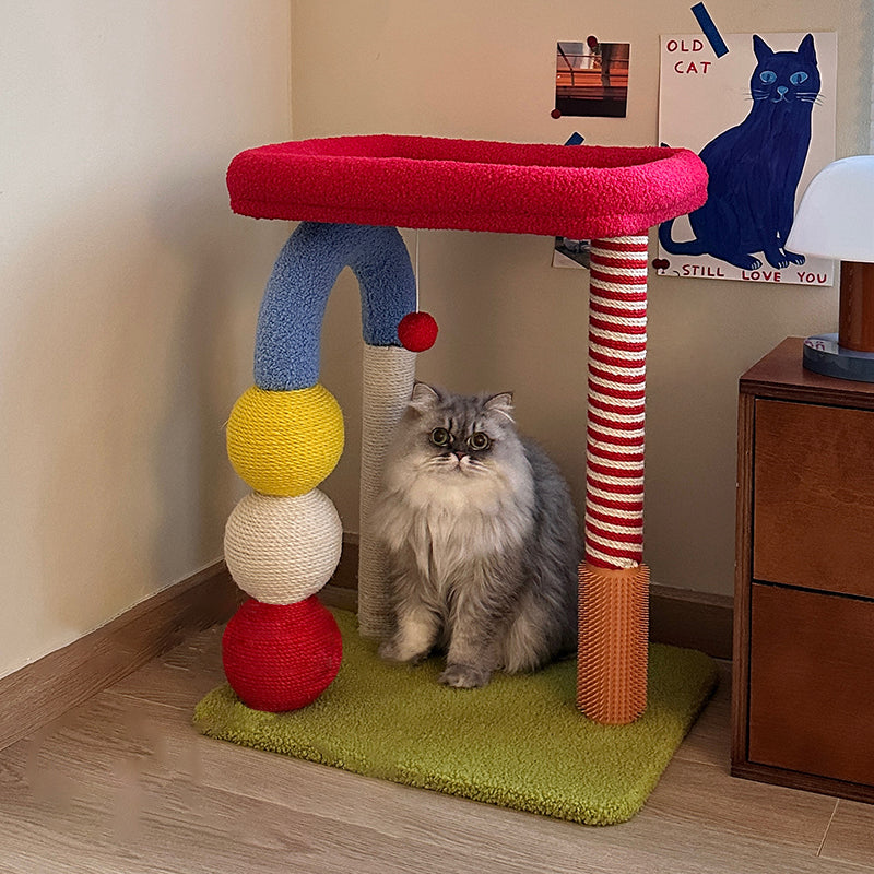 Contemporary Creative Square Medium-Density Fiberboard Velvet Fabric Sisal Multi-Functional Colorful Cat Tree For Living Room Cuvalon