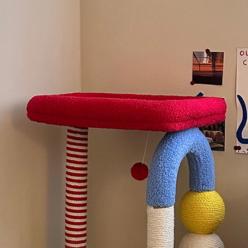 Contemporary Creative Square Medium-Density Fiberboard Velvet Fabric Sisal Multi-Functional Colorful Cat Tree For Living Room Cuvalon