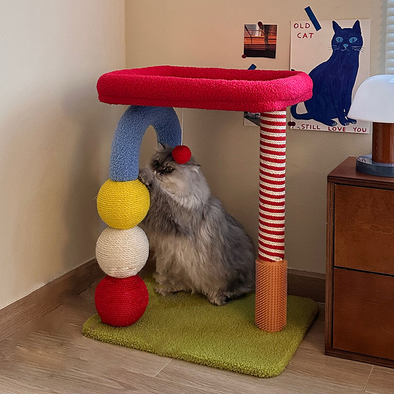 Contemporary Creative Square Medium-Density Fiberboard Velvet Fabric Sisal Multi-Functional Colorful Cat Tree For Living Room Cuvalon