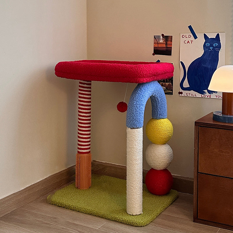 Contemporary Creative Square Medium-Density Fiberboard Velvet Fabric Sisal Multi-Functional Colorful Cat Tree For Living Room Cuvalon
