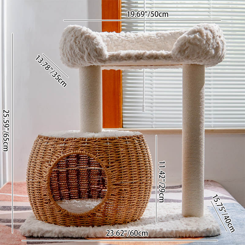 Contemporary Scandinavian Round Medium-Density Fiberboard Velvet Fabric Sisal Multi-Functional Cat Tree For Living Room Cuvalon