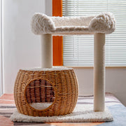 Contemporary Scandinavian Round Medium-Density Fiberboard Velvet Fabric Sisal Multi-Functional Cat Tree For Living Room Cuvalon